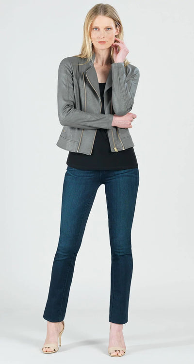 Double Zip Detail Liquid Leather Jacket