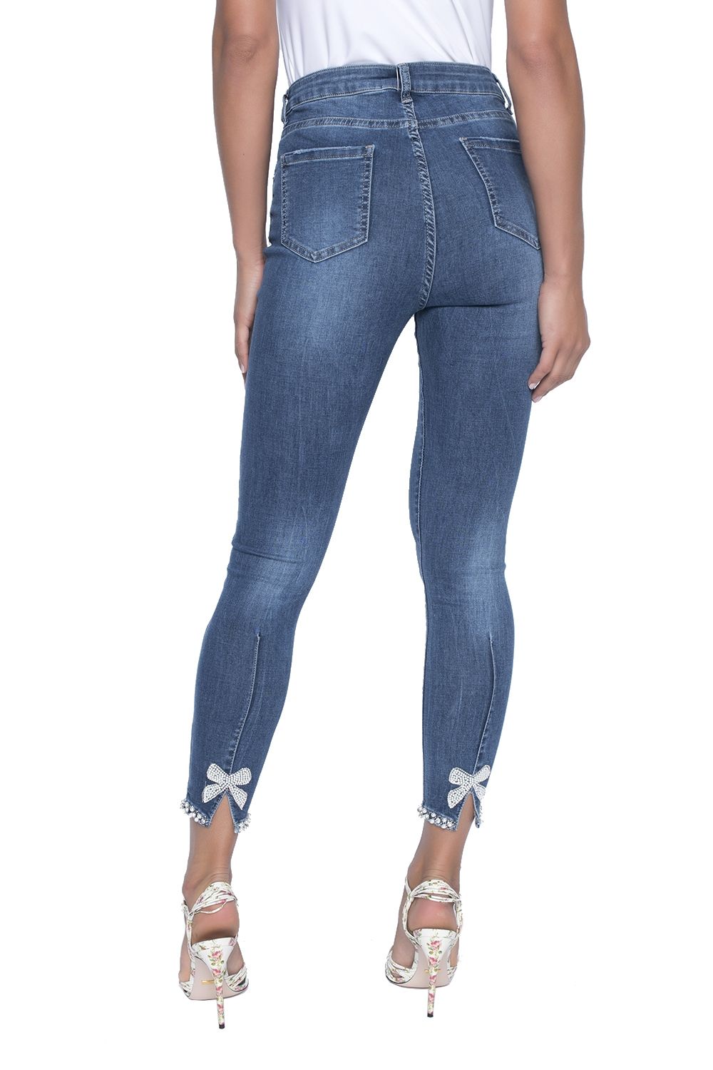 Frank Lyman Pearl Bow Embellished Jean bacl
