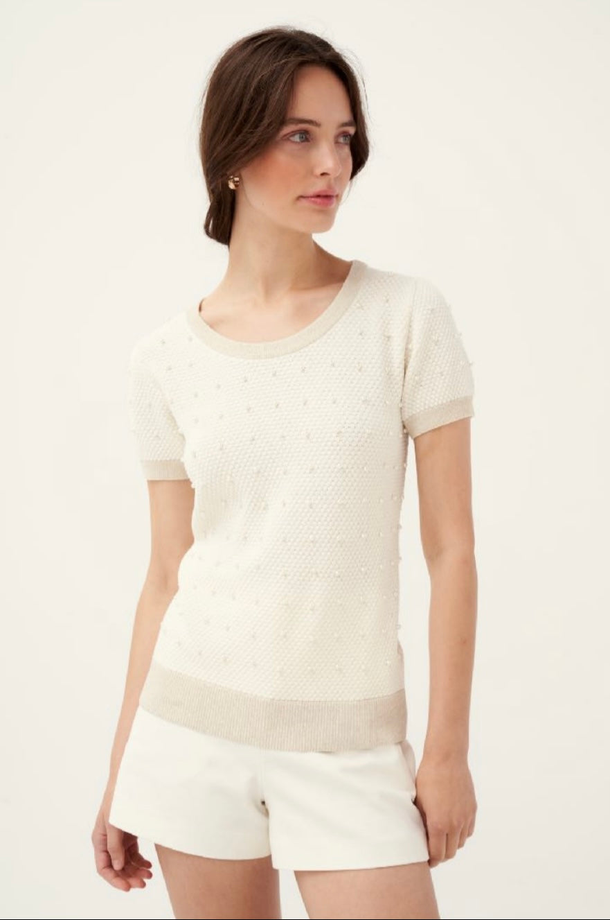 Pearl Embellished Short Sleeve Sweater