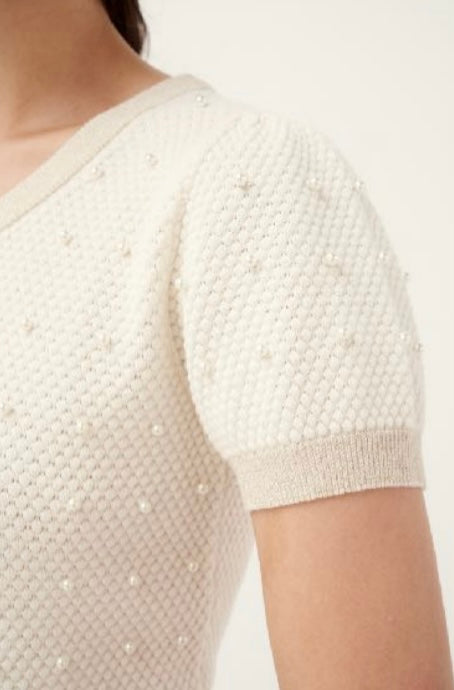 Pearl Embellished Short Sleeve Sweater